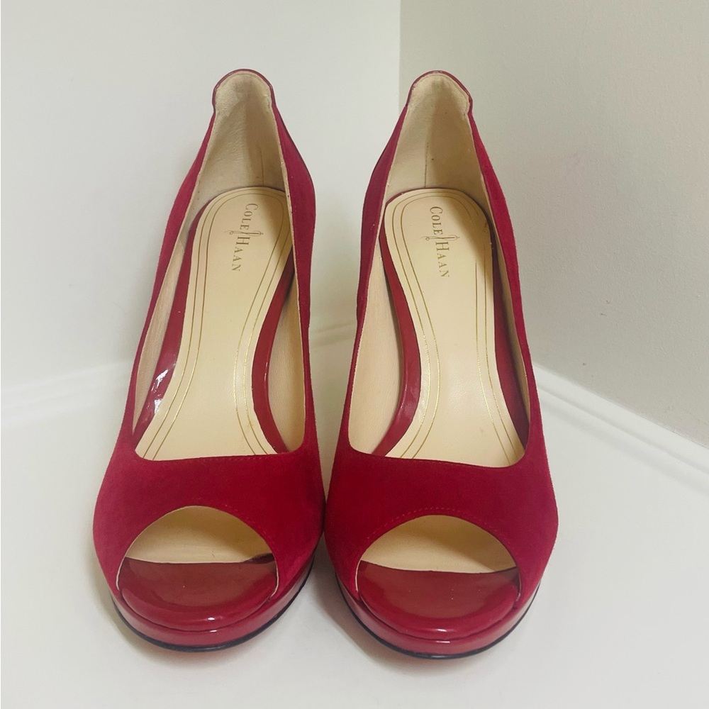 Cole Haan, Red Suede, Open Toe Heels, Nike Air Size 8 - Picture 2 of 7